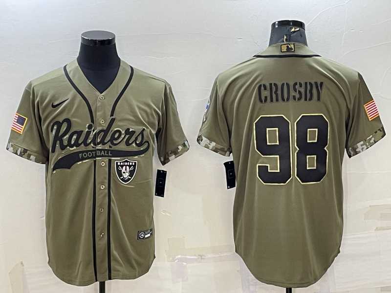 Men's Las Vegas Raiders #98 Maxx Crosby 2022 Olive Salute to Service Cool Base Stitched Baseball Jersey,We sell and wholesale Men's Las Vegas Raiders #98 Maxx Crosby 2022 Olive Salute to Service Cool Base Stitched Baseball Jersey on line form chian!